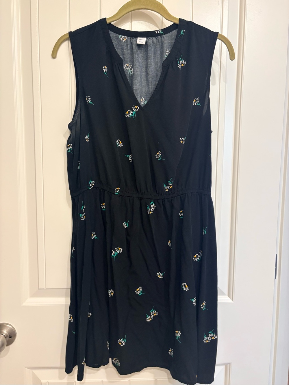 Old Navy Black Ditsy Floral Daisy Print Summer Dress Knee Length Midi Large Boho - Picture 4 of 10